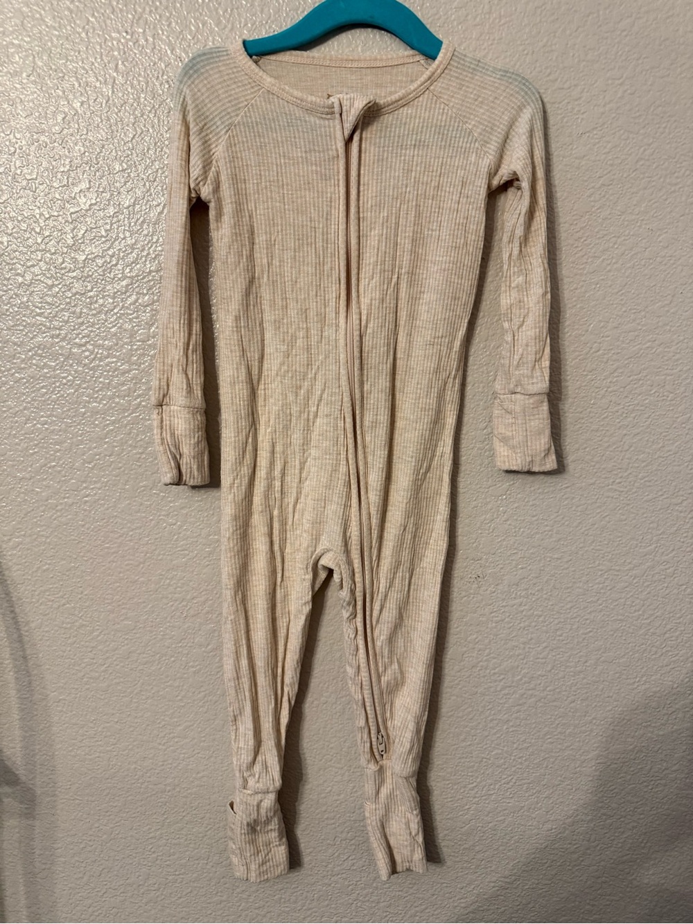 Little Sleepies Cream Ribbed Zipper Footie